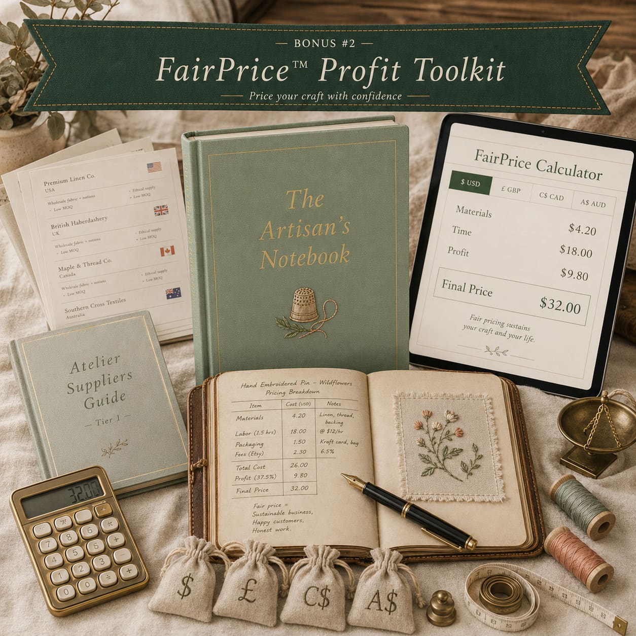 FairPrice Profit Toolkit: Artisan's Notebook, calculator and suppliers guide