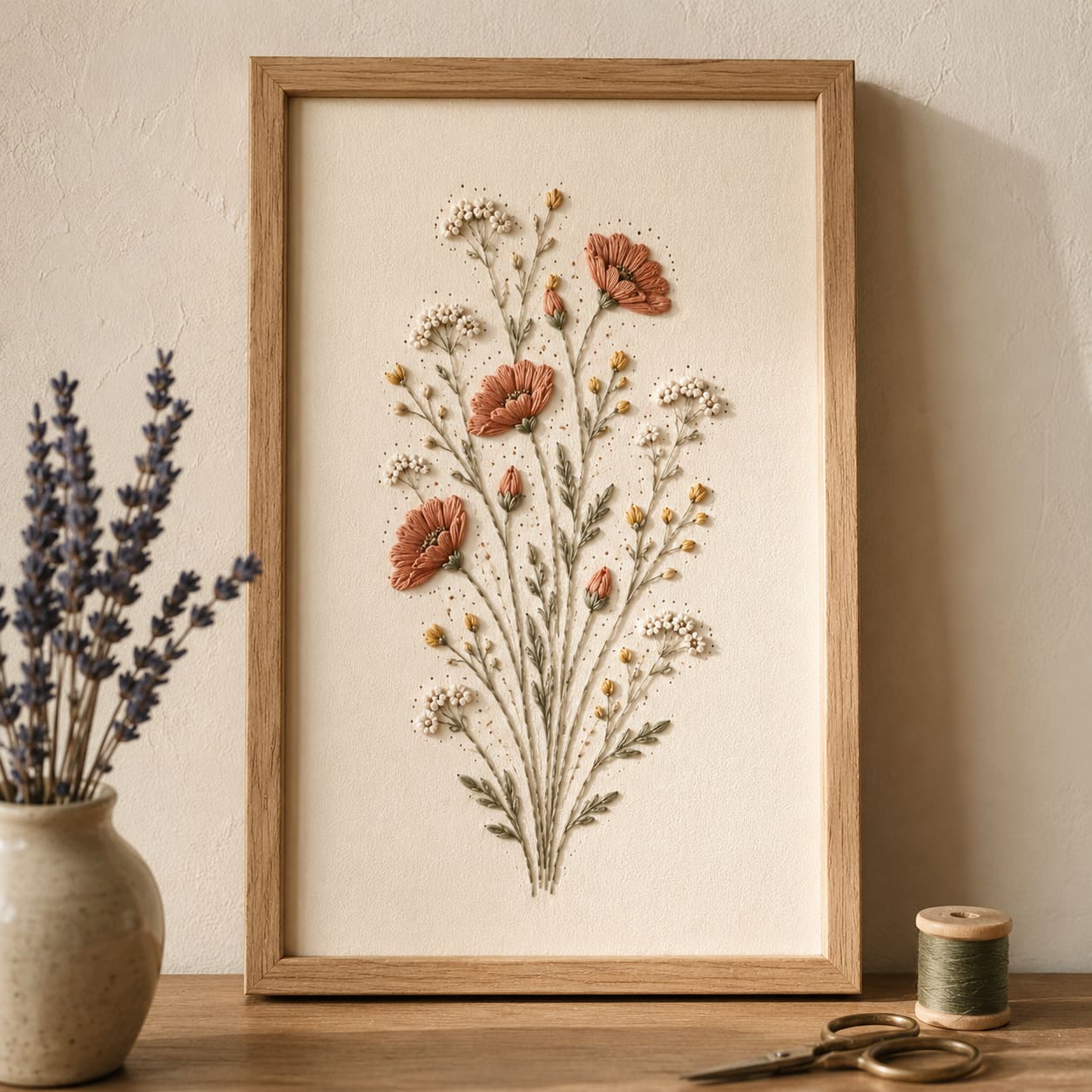 Framed paper embroidery wildflower bouquet
